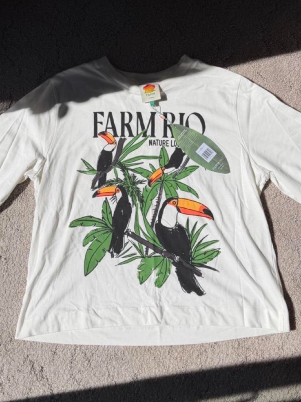Farm Rio Toucan Nature Love Organic Cotton Graphic Tee Top Size L NWT